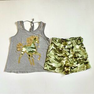 Justice Girl’s Camo Unicorn Tank Top & Shorts Set Size 10 Camouflage Green